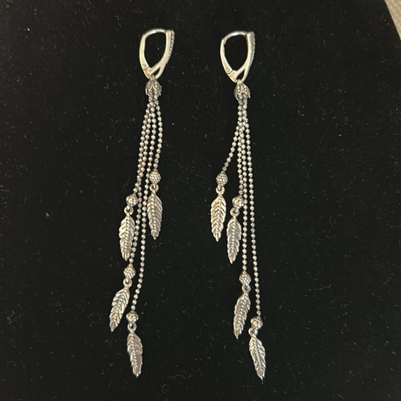Lagos long chain dangling leaf earrings for pierced ears - Picture 3 of 8